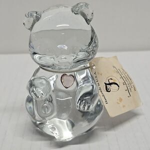 Fenton June Birthstone Bear Clear Glass Figurine Pink Alexandrite Heart NEW